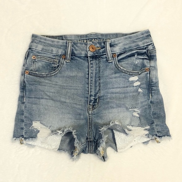 American Eagle Curvy Hi Rise Shortie Distressed Jean Shorts Women’s Size 2 - Picture 2 of 11